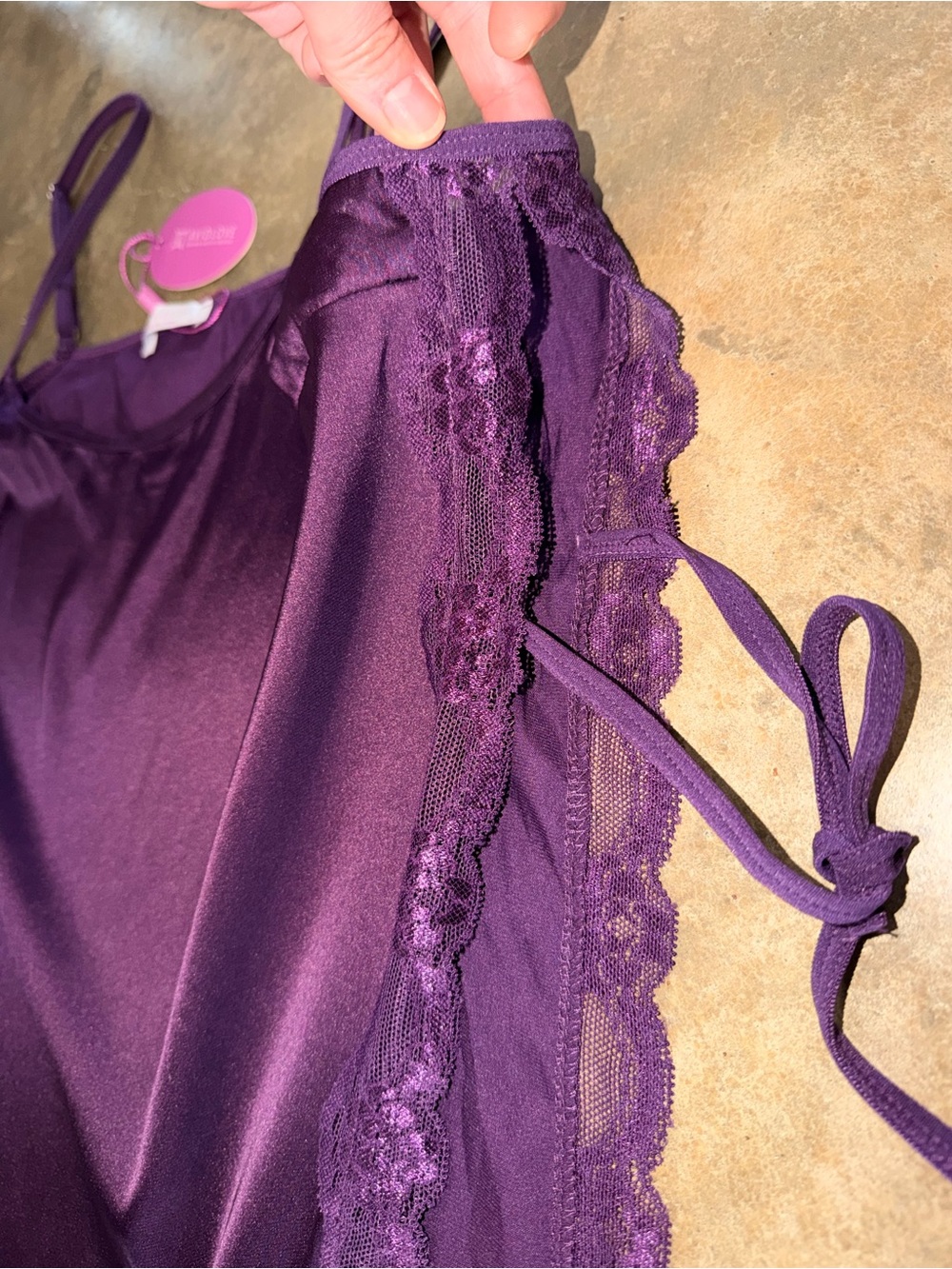 Purple Satin Lace Side-Tie Chemise Slip Dress Lingerie NWT Size L - Picture 5 of 9